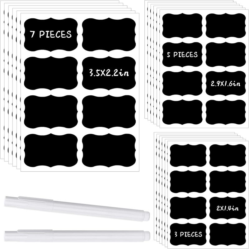 JEFURE 120 Pcs Chalkboard Labels for Storage Bins, Chalk Labels for Containers, Waterproof Mason Jar Labels, Reusable Chalk Labels for Mason Jar, Parties Decoration, Weddings, 2 Liquid Markers - Image 1